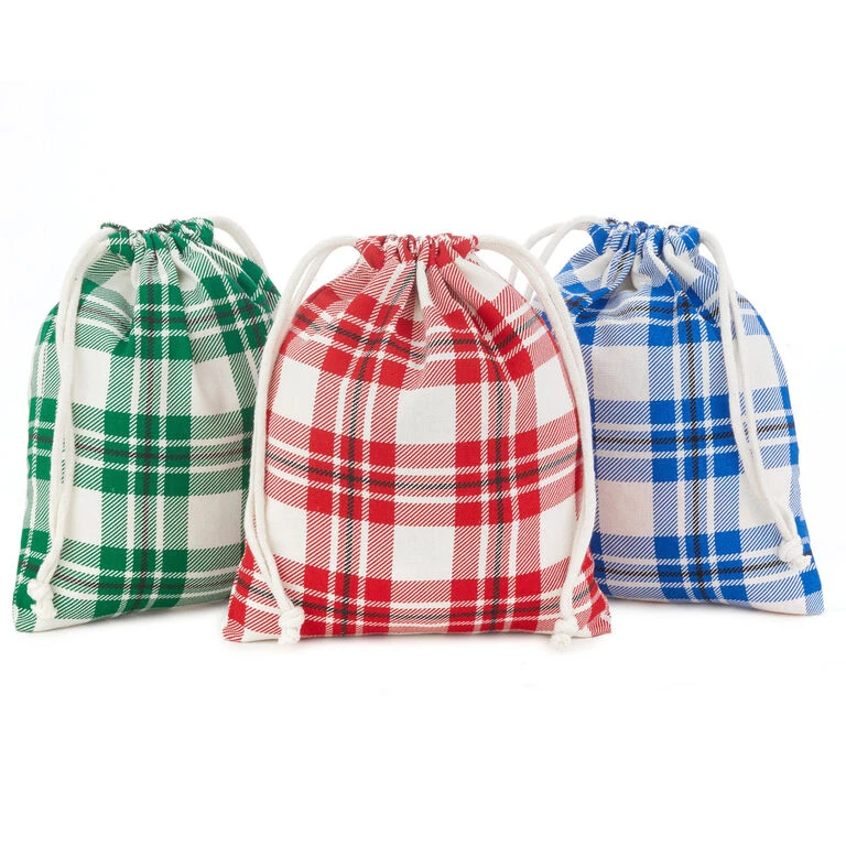 Hallmark 10" Assorted Plaid 3-Pack Fabric Gift Bags 3 Hallmark 10" Assorted Plaid 3-Pack Fabric Gift Bags