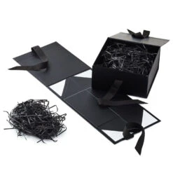 Hallmark 8" Square Black Gift Boxes With Paper Shred, 2-Pack -Fashion Accessories Store Black Large Gift Boxes With Paper Shred 5EBC1856 04