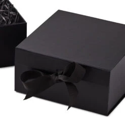 Hallmark 8" Square Black Gift Boxes With Paper Shred, 2-Pack -Fashion Accessories Store Black Large Gift Boxes With Paper Shred 5EBC1856 05