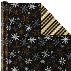 Hallmark Black And Gold 4-Pack Reversible Holiday Wrapping Paper Assortment, 150 Sq. Ft. -Fashion Accessories Store Black and Gold Reversible Wrapping Paper Assortment 5JXW1737 06