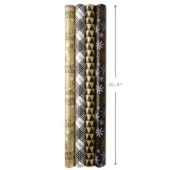 Hallmark Black And Gold 4-Pack Reversible Holiday Wrapping Paper Assortment, 150 Sq. Ft. -Fashion Accessories Store Black and Gold Reversible Wrapping Paper Assortment 5JXW1737 07