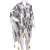 Amanda Blu Black/White Floral Print Women's Ruana Wrap -Fashion Accessories Store Black on White Floral Print Womens Shawl 61400 01