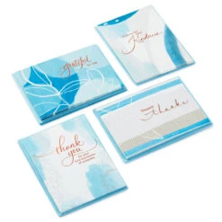 Hallmark Blue Watercolor Assortment Blank Sympathy Thank-You Notes, Pack Of 24