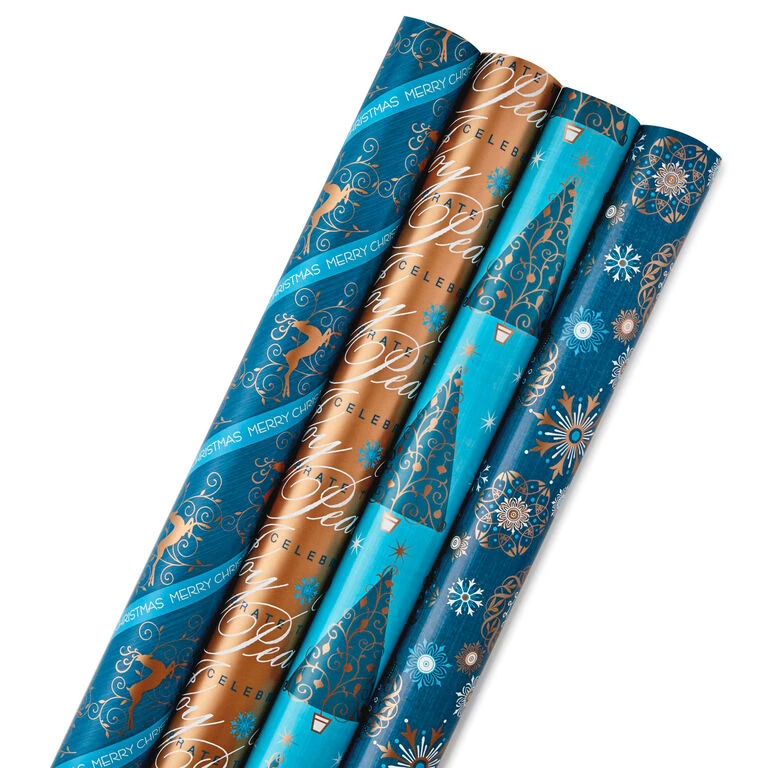 Hallmark Elegant Blues 4-Pack Blue And Gold Reversible Wrapping Paper, 150 Sq. Ft. 3 Hallmark Elegant Blues 4-Pack Blue And Gold Reversible Wrapping Paper, 150 Sq. Ft.