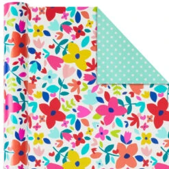 Hallmark Bright Florals 3-Pack Reversible Wrapping Paper, 120 Sq. Ft. Total -Fashion Accessories Store Bright Flowers 3Pack Reversible Wrapping Paper 5EWR2433 04