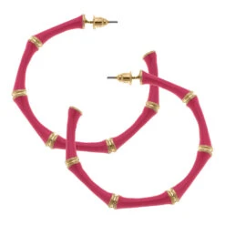 Celeste Pink Enamel Bamboo Hoop Earrings