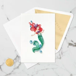 Hallmark Disney The Little Mermaid Ariel Happy Wish Quilled Paper Handmade Card -Fashion Accessories Store Disney The Little Mermaid Ariel Quilled Paper Card 1299LAD2858 05