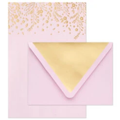 Hallmark Gold Floral On Pink Stationery Set, Box Of 20 -Fashion Accessories Store Gold Floral on Pink Stationery Set 1499STN1139 03
