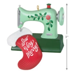 Hallmark Sew Very Merry! Ornament -Fashion Accessories Store Green Sewing Machine and Stocking Keepsake Ornament 1799QGO2927 03