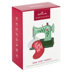 Hallmark Sew Very Merry! Ornament -Fashion Accessories Store Green Sewing Machine and Stocking Keepsake Ornament 1799QGO2927 04