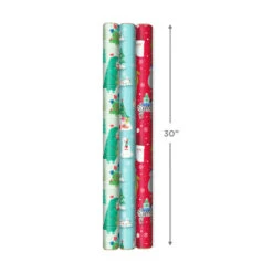 Hallmark Winter Friends 3-Pack Reversible Kids Christmas Wrapping Paper Assortment, 120 Sq. Ft. -Fashion Accessories Store Kids Reversible Christmas Gift Wrap Assortment 5JXW1073 03