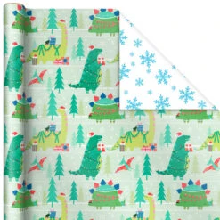 Hallmark Winter Friends 3-Pack Reversible Kids Christmas Wrapping Paper Assortment, 120 Sq. Ft. -Fashion Accessories Store Kids Reversible Christmas Gift Wrap Assortment 5JXW1073 04