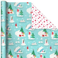 Hallmark Winter Friends 3-Pack Reversible Kids Christmas Wrapping Paper Assortment, 120 Sq. Ft. -Fashion Accessories Store Kids Reversible Christmas Gift Wrap Assortment 5JXW1073 05