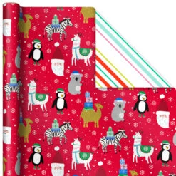 Hallmark Winter Friends 3-Pack Reversible Kids Christmas Wrapping Paper Assortment, 120 Sq. Ft. -Fashion Accessories Store Kids Reversible Christmas Gift Wrap Assortment 5JXW1073 06