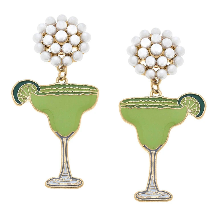 Pearl Cluster And Margarita Glass Drop Earrings 3 Pearl Cluster And Margarita Glass Drop Earrings