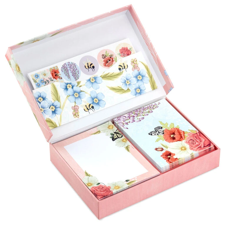Hallmark Pink Floral Stationery Set And Desk Organizer Box 3 Hallmark Pink Floral Stationery Set And Desk Organizer Box