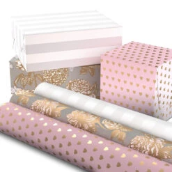 Hallmark Pink And Gray 3-Pack Wrapping Paper, 85 Sq. Ft. Total -Fashion Accessories Store Pink and Gray 2 Standard 1 Foil 3Pack Gift Wrap 5EWR6421 02