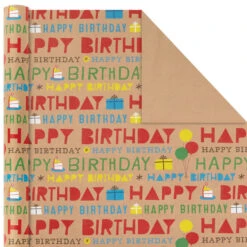 Hallmark Primary Birthday 3-Pack Kraft Wrapping Paper, 105 Sq. Ft. Total -Fashion Accessories Store Primary Birthday 3Pack Kraft Wrapping Paper 5EWR6409 06