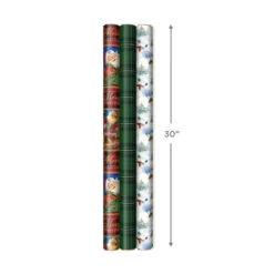 Hallmark Christmas Classics 3-Pack Reversible Wrapping Paper Assortment, 120 Sq. Ft. -Fashion Accessories Store Santa and Plaids Assorted Reversible Gift Wrap 5JXW1070 03