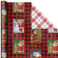 Hallmark Christmas Classics 3-Pack Reversible Wrapping Paper Assortment, 120 Sq. Ft. -Fashion Accessories Store Santa and Plaids Assorted Reversible Gift Wrap 5JXW1070 04