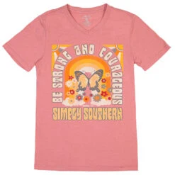 Simply Southern Be Strong And Courageous Pink T-Shirt, Medium