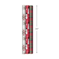 Hallmark Snow Merry 3-Pack Foil Christmas Wrapping Paper Assortment, 60 Sq. Ft. -Fashion Accessories Store Snowmen and Plaid Foil Christmas Wrapping Paper 5JXW1061 04