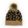 Britt’s Knits Tan Snow Leopard Women's Knit Pom Hat -Fashion Accessories Store Tan Snow Leopard Womens Knit Pom Hat BKSLHATTAN 01