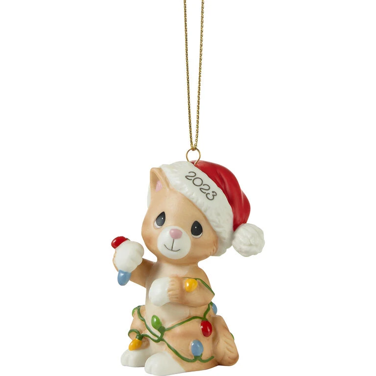 Precious Moments Tangled In Christmas Fun Cat 2023 Ornament, 3" 3 Precious Moments Tangled In Christmas Fun Cat 2023 Ornament, 3"