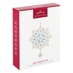 Hallmark Snowflake 2023 Porcelain Ornament -Fashion Accessories Store White Blue and Silver Snowflake Keepsake Ornament 1999QGO2957 04