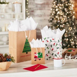 Hallmark Merry Mix 8-Pack Christmas Gift Bags, Assorted Sizes And Designs -Fashion Accessories Store White and Kraft Paper Assortment Christmas Gift Bags 5XGB1410 02