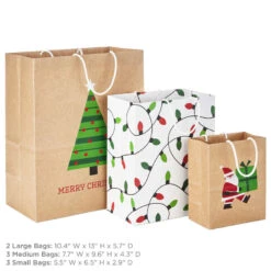 Hallmark Merry Mix 8-Pack Christmas Gift Bags, Assorted Sizes And Designs -Fashion Accessories Store White and Kraft Paper Assortment Christmas Gift Bags 5XGB1410 03