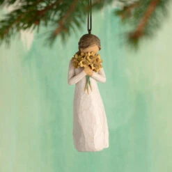 Willow Tree Warm Embrace Ornament, 4" -Fashion Accessories Store Willow Tree Girl Holding Yellow Flowers Figurine Ornament 28015 03